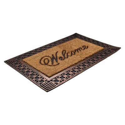 Gold and Natural Coir Rectangular Welcome Doormat