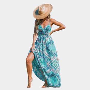 Women's Floral Print Knotted V-Neck Maxi Dress - Cupshe