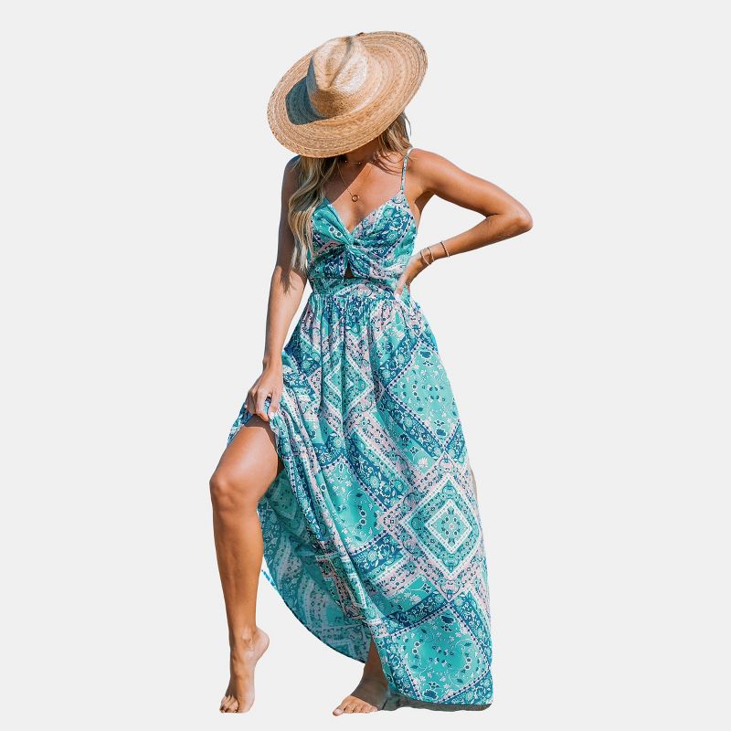 Women's Floral Print Knotted V-Neck Maxi Dress - Cupshe, 1 of 7