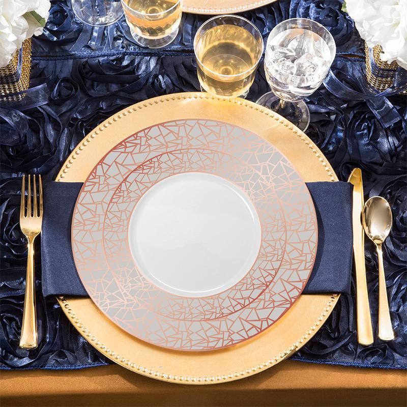 Smarty Had A Party 7.5" White with Silver and Rose Gold Mosaic Rim Round Plastic Appetizer/Salad Plates (120 Plates), 4 of 5