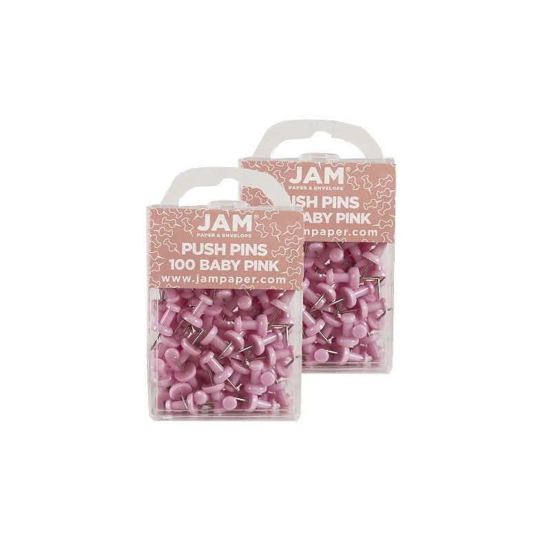 JAM Paper Colored Pushpins Baby Pink Push Pins 2 Packs of 100 (222419048A), 4 of 6