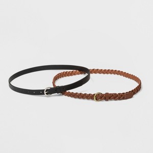 Women's 2pk Belt - Universal Thread™ Black Braid/Smooth XL - 1 of 3