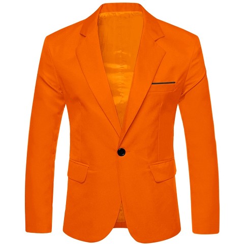 INSPIRE CHIC Men's Slim Fit One Button Bussiness Blazer Jackets Orange Small