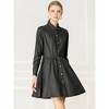 Allegra K Women's Button Down Belted Pleated Flare A-line Denim Shirt Dress - 2 of 4