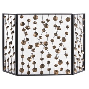 Modern Metal Rectangle Fireplace Screen Gold - Olivia & May: 3-Panel, 32" High, Decorative Leaf Overlay - 1 of 4