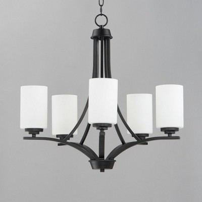 Black Brass 5-Light Chandelier with Opal White Glass Shades
