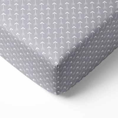 Bacati - Gray Arrows 100 percent Cotton Universal Baby US Standard Crib or Toddler Bed Fitted Sheet