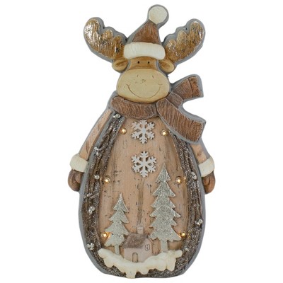 Northlight Lighted Brown Rustic Moose with Winter Scene Christmas Tabletop Decoration