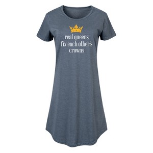 Women's - Instant Message - Real Queens Fix Each Other's Crowns Graphic T-shirt Dress - 1 of 4
