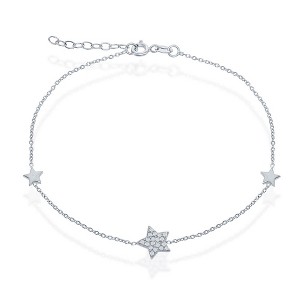 Bella Silver Sterling Silver Small Shiny with Center CZ Star Anklet - Silver - 9+1 Inch - 1 of 2