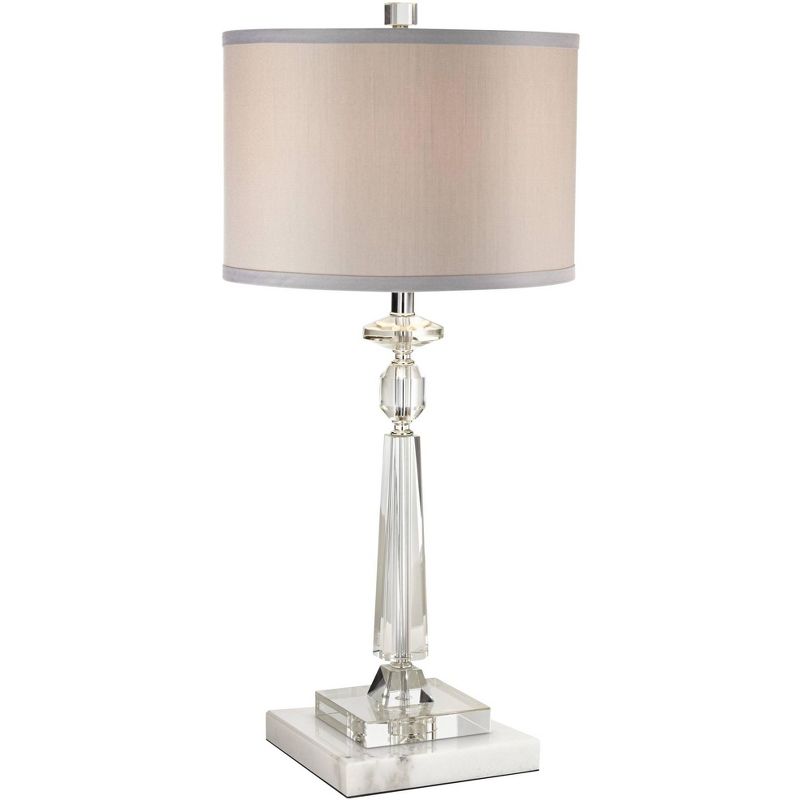 Vienna Full Spectrum Aline Traditional Table Lamp with Square White Marble Riser 26 1/2" High Crystal Gray Shade for Bedroom Living Room Bedside House, 1 of 8