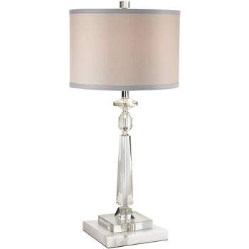 Vienna Full Spectrum Aline Traditional Table Lamp with Square White Marble Riser 26 1/2" High Crystal Gray Shade for Bedroom Living Room Bedside House