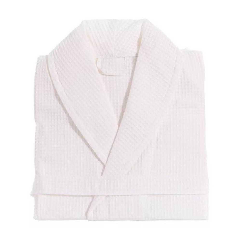 S/M Waffle Weave Unisex Bathrobe White - Linum Home Textiles: 100% Cotton, Machine Washable, Front Tie Closure, Long Sleeve