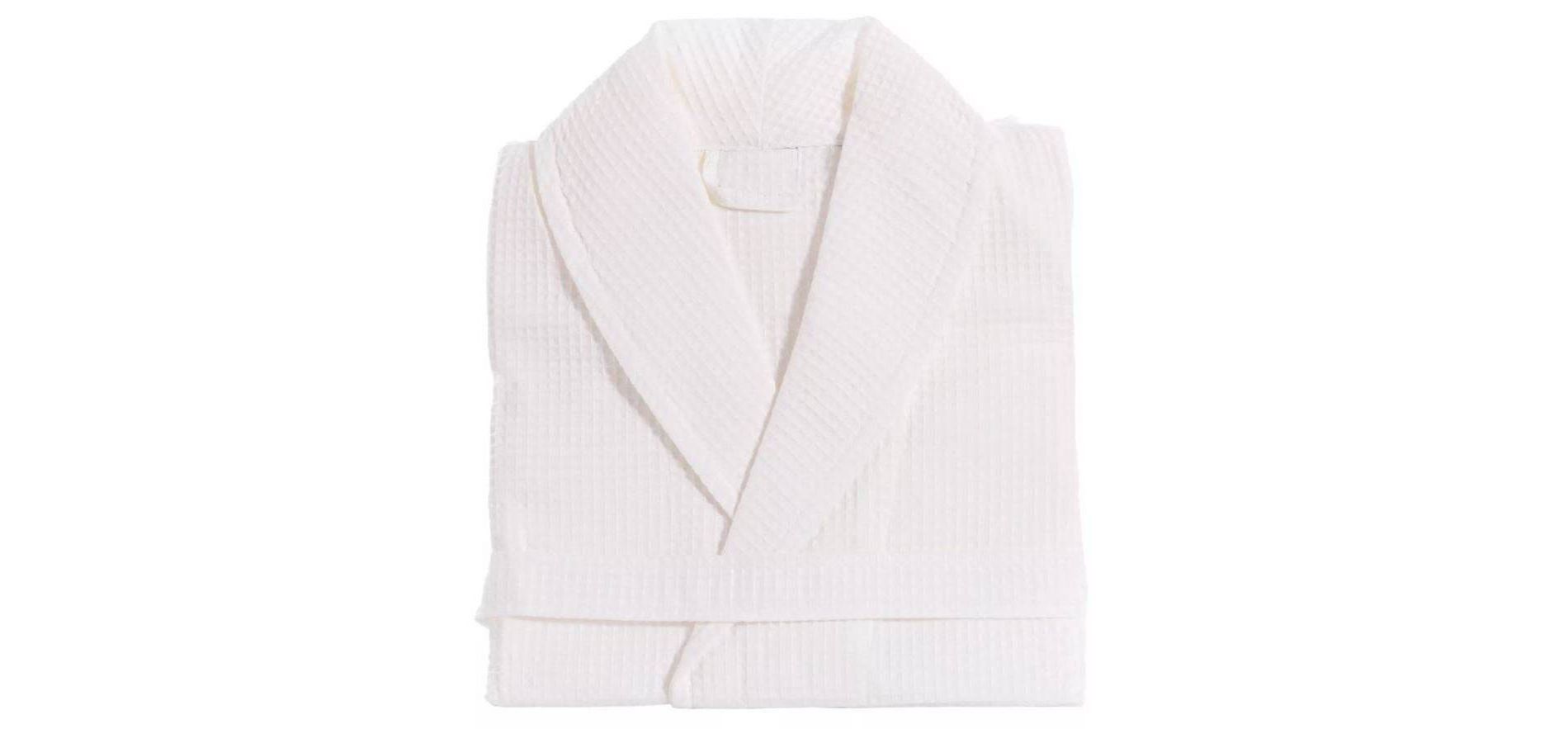 S/M Waffle Weave Unisex Bathrobe White - Linum Home Textiles: 100% Cotton, Machine Washable, Front Tie Closure, Long Sleeve