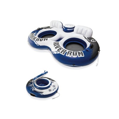 Intex River Run II Inflatable 2 Person Pool Tube Float &  Beverage Cooler Holder