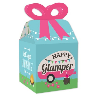 Big Dot of Happiness Let’s Go Glamping - Square Favor Gift Boxes - Camp Glamp Party or Birthday Party Bow Boxes - Set of 12