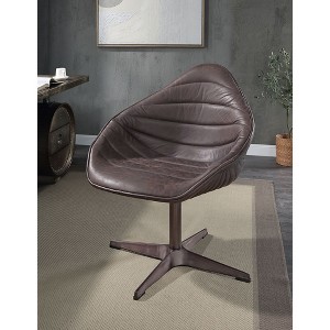 Antique Top Grain Leather Swivel Accent Chair with Stable Legs and Smooth Rotation for Living Room - 1 of 4