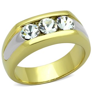 Slickblue Men’s Stainless Steel Ring with IP Gold Finish and Three Clear Synthetic Crystals, Smooth Band, size 8-13 - 1 of 4