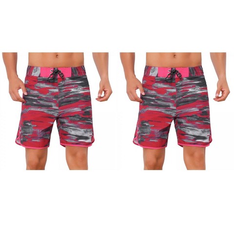 INSPIRE CHIC Men's Drawstring Elastic Waist Color Block Summer Beach Board Shorts 2 Packs 2 Dark Red 38