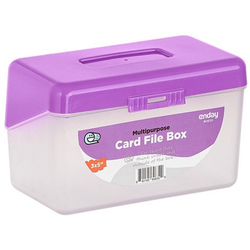 Index Card Holder Purple, 3x5 Note Flash Card Organizer Case, File Box with  5 Dividers, Notecard Box Holds 100 Cards, Also Available in Red, Blue