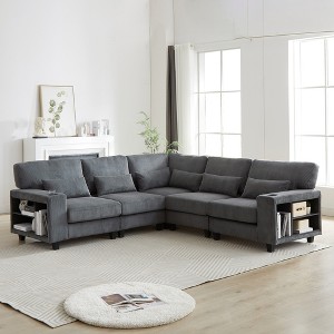 102.75" L-Shaped Modular Sectional Sofa, Modern Corduroy 5-Seater with Storage, Cup Holders & Convertible Design for Living Room, Bedroom, Lounge - 1 of 4
