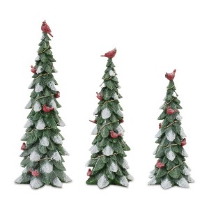Melrose Frosted Cardinal Pine Tree (Set of 3) - 1 of 3