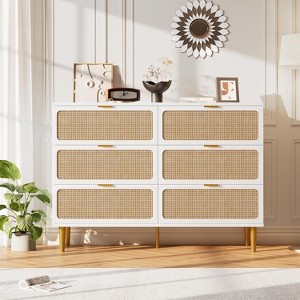 Nasitip 6 Rattan Drawer Dresser for Bedroom, Large Double Dresser with Deep Drawers, Chest of Drawers for Closet with Wide Top - 1 of 4