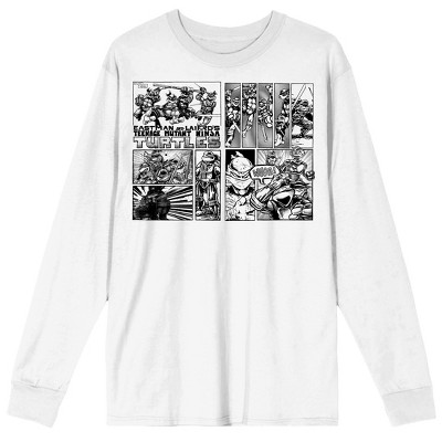 TMNT Comic Origins Green Comic Art Crew Neck Long Sleeve Black Adult Tee-3XL