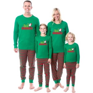 Peanuts Christmas Santa Snoopy Be Merry Tight Fit Family Pajama Set - 1 of 4