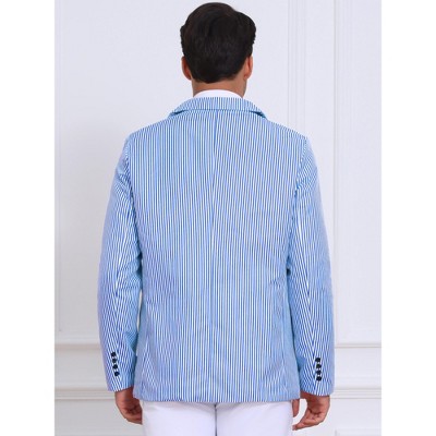 INSPIRE CHIC Men's Single Breasted Sport Coat Business Striped Suit Jacket Medium Blue White — фото 5