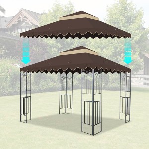 Gulches 10x10 Ft Double Tiered Outdoor Patio Gazebo Replacement Canopy with Wavy Border - Tent Roof Cover Only (Frame Not Included) - Brown - 1 of 4