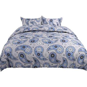 PiccoCasa All-Season 100% Quality Paisley Floral Pattern Comforter & Sham Set 3 Pcs