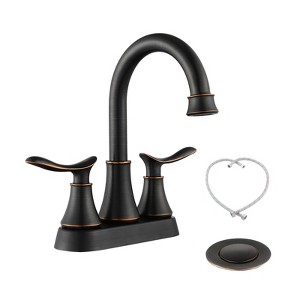 Cobbe 2-Handle 4-Inch Oil Rubbed Bronze Bathroom Faucet, Bathroom Vanity Sink Faucets with Pop-up Drain and Supply Hoses - 1 of 4