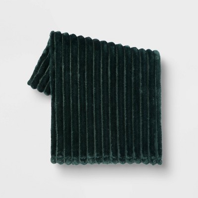 Ribbed Plush Throw Blanket Dark Green - Room Essentials™