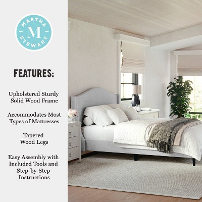 Amelia Full Gray Upholstered Platform Bed with Curved Headboard