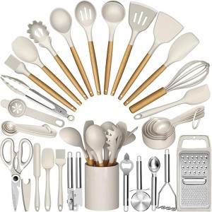 Itopfox 34-Piece Silicone Kitchen Utensil Set with Wooden Handles, Heat-Resistant Tools for Nonstick Cookware Including Grater - 1 of 4