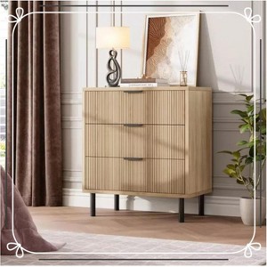 Jojoka Fluted 3 Drawer Dresser, Wide Modern Chest of Drawers with Metal Legs, Wood Storage Cabinet for Bedroom, Living Room, Entryway - 1 of 4
