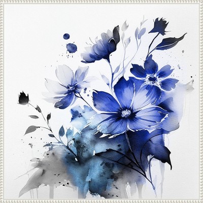 Blue Spring Floral III Abstract Canvas Wall Art with White Floater Frame
