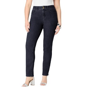 Roaman's Women's Plus Size High-Rise Tummy Control Straight-Leg Jeans - 1 of 4