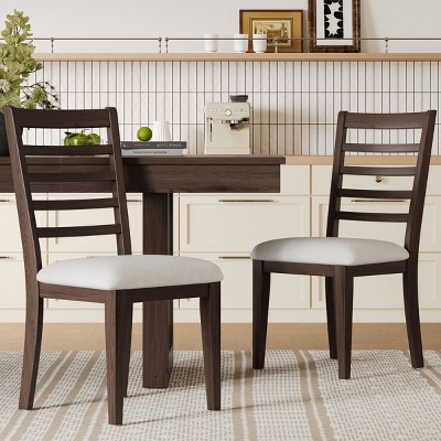 Solid Wood Farmhouse Dining Chairs Set of 2,Upholstered Ladder Back Armless Chairs for Kitchen & Dining Room–The Pop Home