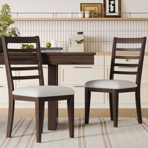 Solid Wood Farmhouse Dining Chairs Set of 2,Upholstered Ladder Back Armless Chairs for Kitchen & Dining Room–The Pop Home - 1 of 4