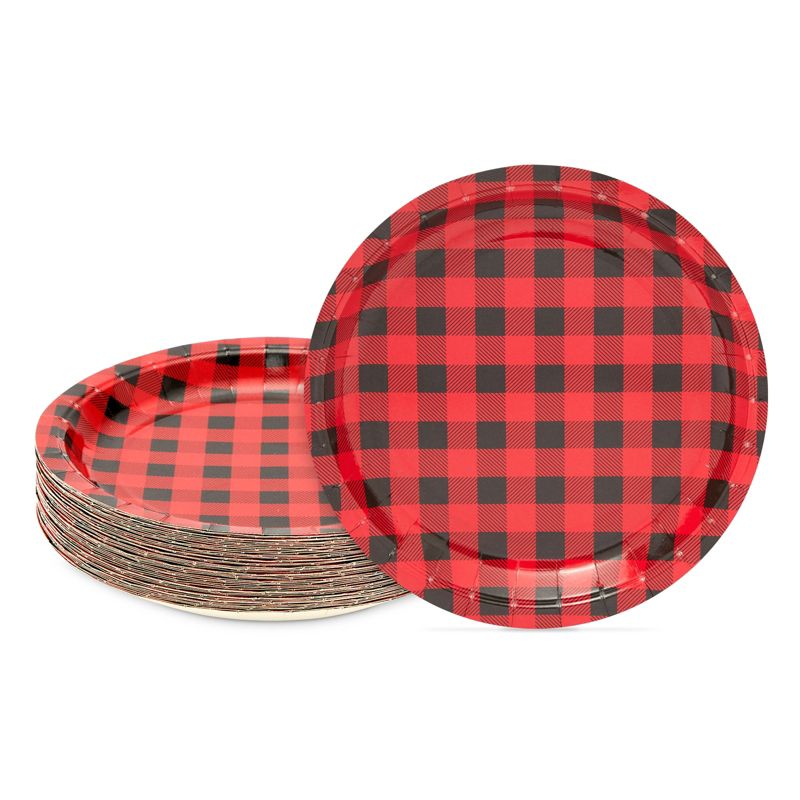 Blue Panda 48 Pack Buffalo Plaid Paper Plates for Lumberjack Birthday Party Supplies, Table Decor, Baby Shower (9 In), 1 of 7
