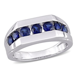 EVERLY JEWELRY | Sterling Silver 1 1/4 CT TGW Created Blue Sapphire Channel Set Men's Ring - 1 of 4