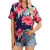 Nlife Womens Button Down Hawaiian Shirts Short Sleeve Floral Print Summer V Neck T-Shirt Casual Summer Beach Blouses Tops - 2 of 4