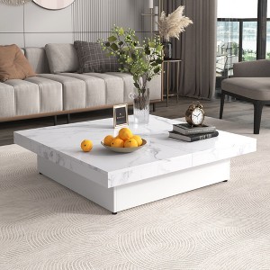 CAVINAS Modern Side Table Rectangle Coffee Table with Storage and 2 Glass Doors, Center Table for Living Room, Bedroom - 1 of 4