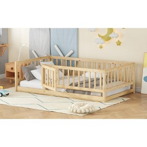 TUYOHW Twin Size Toddler Floor Bed with Slats for Kids,Modern Metal Montessori Bed with Fence and Door for Bedroom - 1 of 4