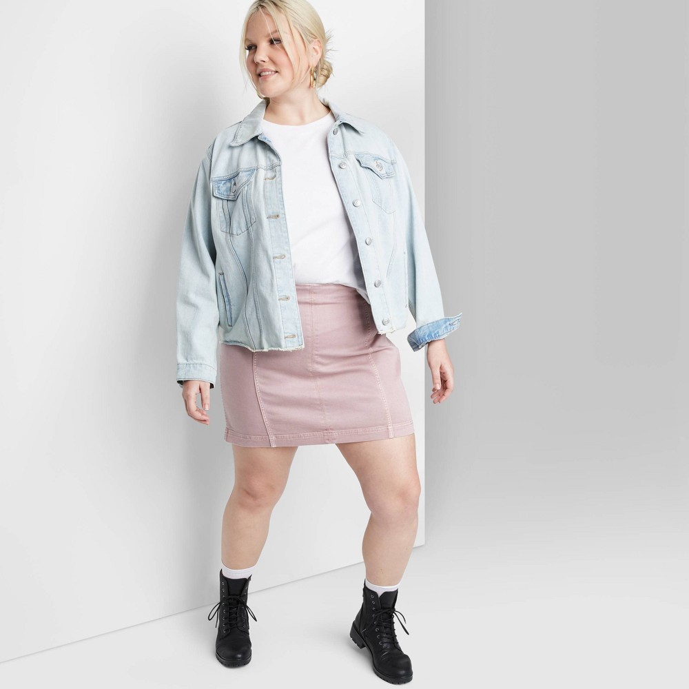 Women's Plus Size Seamed Denim Mini Skirt - Wild Fable Rose 14W, Women's, Pink was $17.0 now $11.9 (30.0% off)
