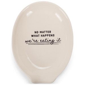 Nat & Jules We're Eating It White 6 x 4 Ceramic Oval Countertop Spoon Rest - 1 of 4