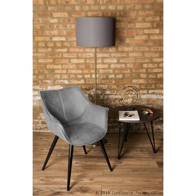 Light Grey Polyester Wingback Accent Chairs with Black Metal Legs, Set of 2