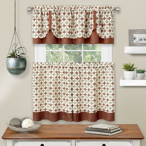 Kate Aurora Modern Geo 3 Pc Kitchen Curtain Tier & Valance Set - 56 in. W x  24 in. L, Gray